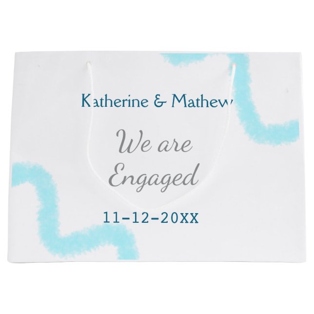 Wir sind verlobt blaugraue Aquarellspirale stilvol Große Geschenktüte (Vorderseite)