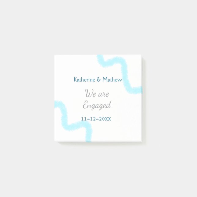 Wir sind verlobt blaugraue Aquarellspirale stilvol Post-it Klebezettel (Vorderseite)
