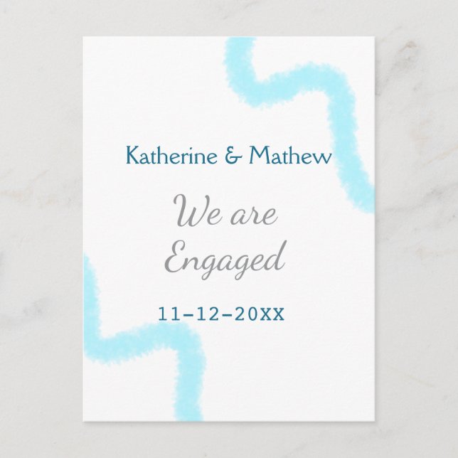 Wir sind verlobt blaugraue Aquarellspirale stilvol Postkarte (Vorderseite)