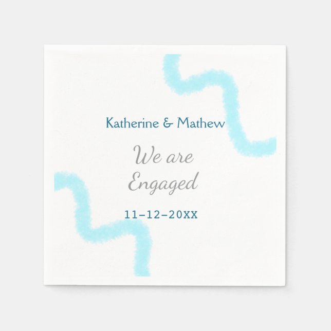 Wir sind verlobt blaugraue Aquarellspirale stilvol Serviette (Vorderseite)