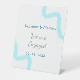 Wir sind verlobt blaugraue Aquarellspirale stilvol Sockelschild