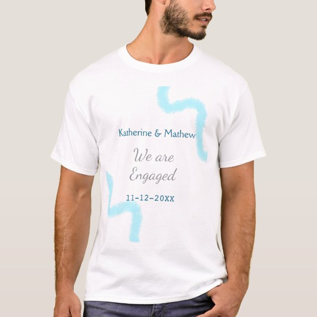 Wir sind verlobt blaugraue Aquarellspirale stilvol T-Shirt (Vorderseite)