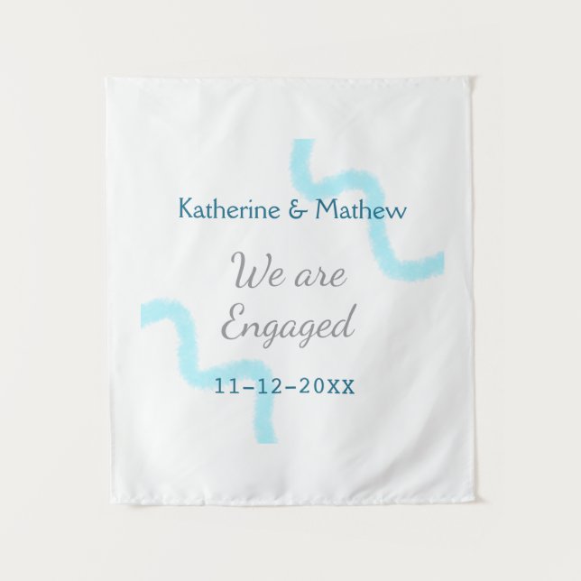 Wir sind verlobt blaugraue Aquarellspirale stilvol Wandteppich (Vorderseite)