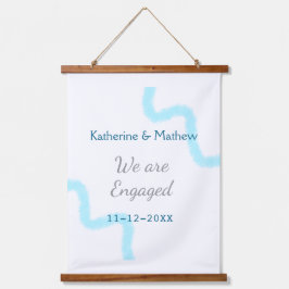 Wir sind verlobt blaugraue Aquarellspirale stilvol Wandteppich Mit Holzrahmen