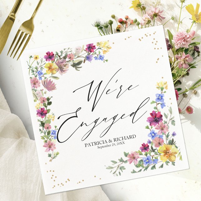 Wir sind Verlobt Boho Wildblume Engagement Party Serviette (Von Creator hochgeladen)