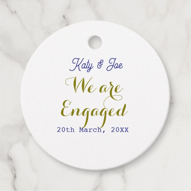 Wir sind verlobt lila gold name datum elegant einf geschenkanhänger (Vorderseite)