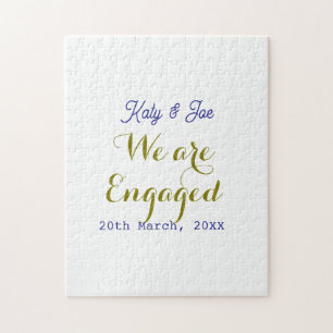 Wir sind verlobt lila gold name datum elegant einf puzzle