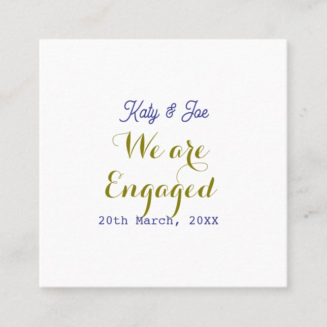 Wir sind verlobt lila gold name datum elegant einf quadratische visitenkarte (Vorderseite)