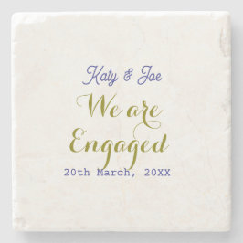 Wir sind verlobt lila gold name datum elegant einf steinuntersetzer