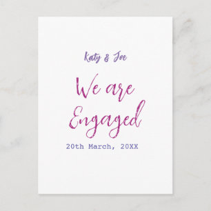 Wir sind verlobt lila rosa Name Datum elegant einf Postkarte