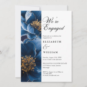 Wir sind verlobt Navy Blau Florale Verlobungsfeier Einladung