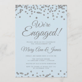 Wir sind Verlobt! Silberner Glitzer Confetta Einladung