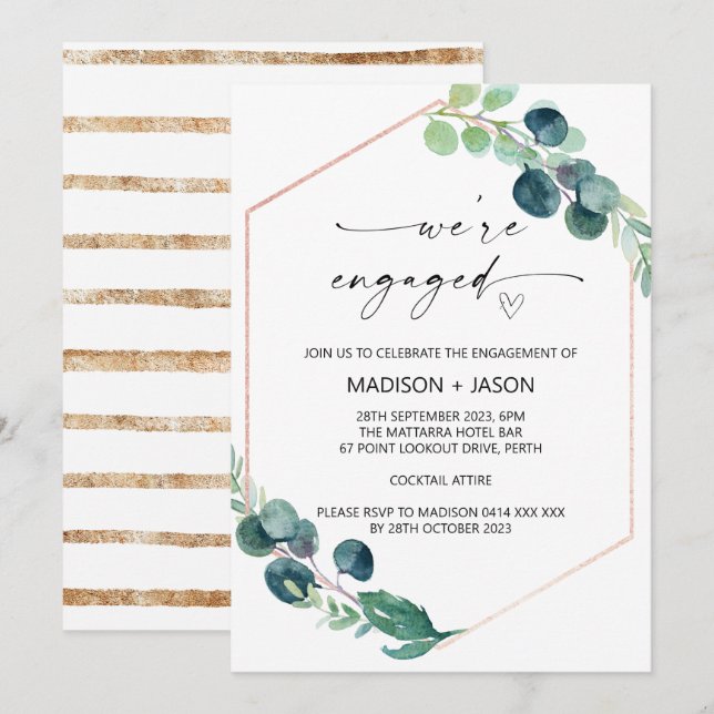 Wir sind Verlobte Engagement Partei Grünen Eukalyp Einladung (Vorne/Hinten)