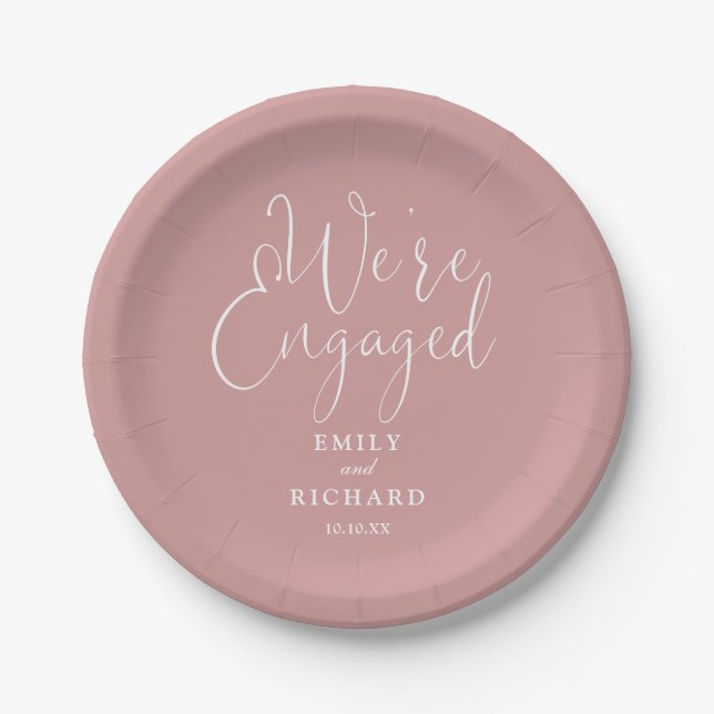 Wir sind Verlobte Engagement Party Dusty Rose Pink Pappteller (Vorderseite)
