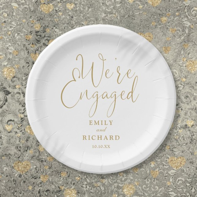 Wir sind Verlobte Engagement Party Elegant Gold Pappteller (We're Engaged Engagement Party Elegant Gold Paper Plates)