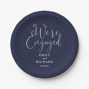Wir sind Verlobte Engagement Party Navy Blue Pappteller