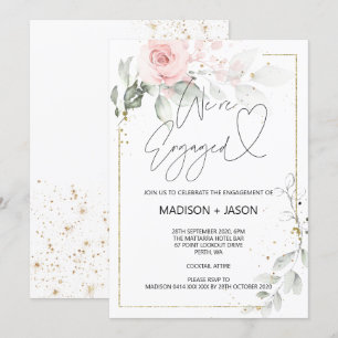 Wir sind Verlobte Engagement Party Pink Floral Gol Einladung