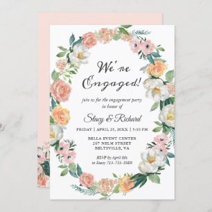 Wir sind Verlobte Rose Floral Wreath Engagement Pa Einladung