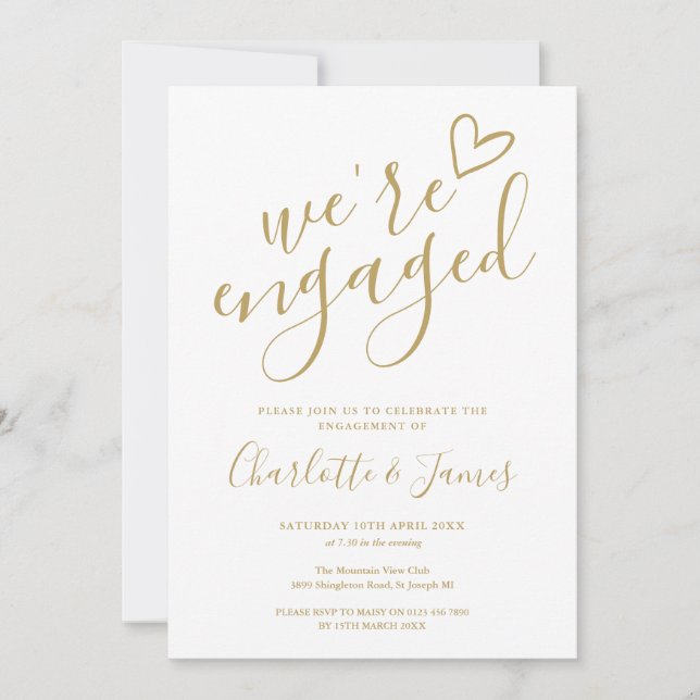 Wir sind Verlobtes Engagement Party Chic Gold Einladung (Vorderseite)