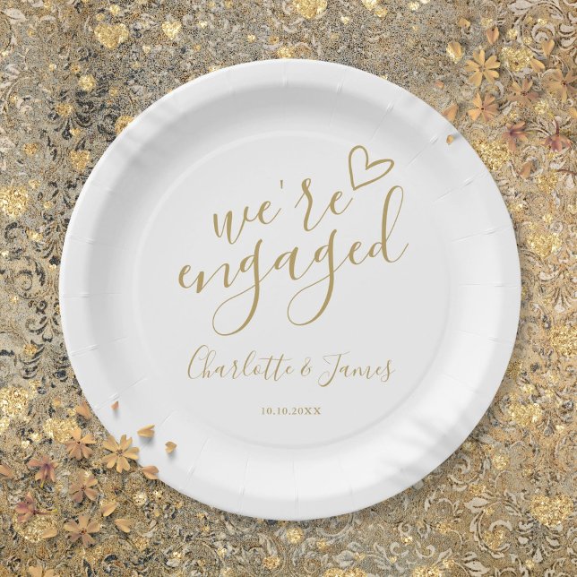 Wir sind Verlobtes Engagement Party Chic Gold Pappteller (We're Engaged Engagement Party Chic Gold Paper Plates)