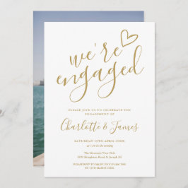 Wir sind Verlobtes Engagement Party Foto Chic Gold Einladung