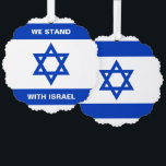Wir stehen für Israel-Zoll-Text Israel-Flagge Ornament Karte<br><div class="desc">Wir stehen mit Israel Zoll Text Israel Flaggen blau-weiß modernen patriotischen Ornament-Karte. Erhältlich in vielen Formen. Die israelische Flagge. Vollständig anpassbarer weißer Text,  oder Sie können ihn einfach löschen.</div>