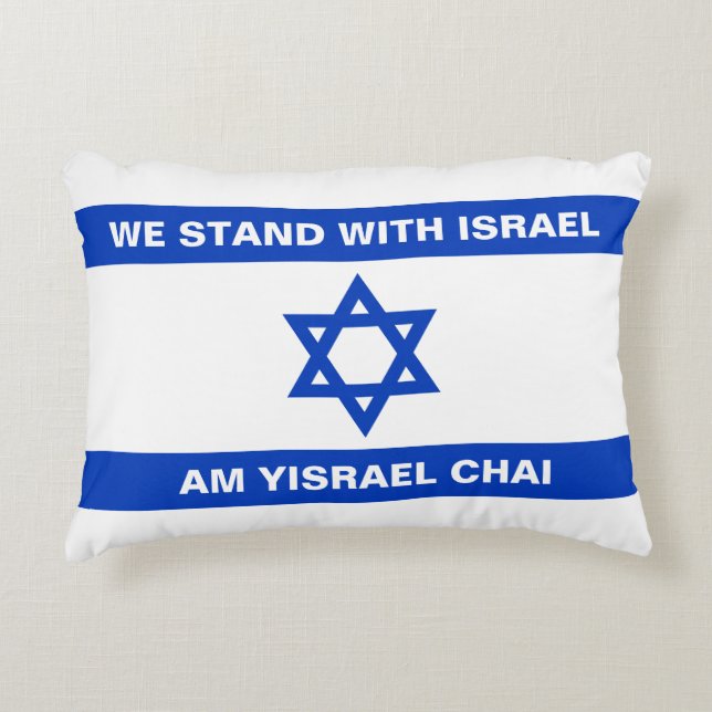 Wir stehen mit Israel Am Yisrael Chai Israel Flagg Dekokissen (Vorderseite)