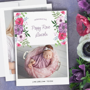 Wir stellen 2 Foto Lila Rosa Blumen Geburt vor Ankündigung