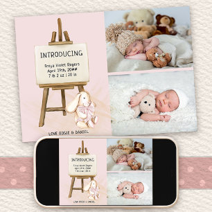 Wir stellen Easel & Bunny 2 Foto Baby Mädchen Gebu Ankündigung