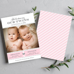 Wir stellen unsere Zwillingsmädchen Pink Foto Gebu Ankündigung