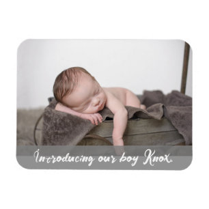 Wir stellen unseren Jungen vor, Name Baby Foto Magnet