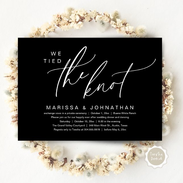 Wir tippten das knot-romantische Hochzeitsessen Einladung (We tied the knot, Romantic Wedding Dinner Lunch Brunch Party Reception Invites Card PDF Classy Black)
