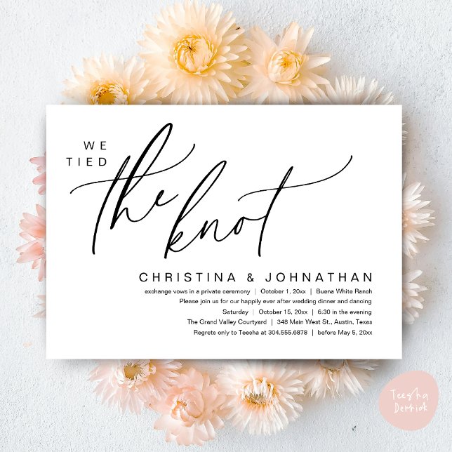Wir tippten das knot-romantische Hochzeitsessen Einladung (We tied the knot, Romantic Wedding Dinner Lunch Brunch Party Reception Invites Card PDF White Black)