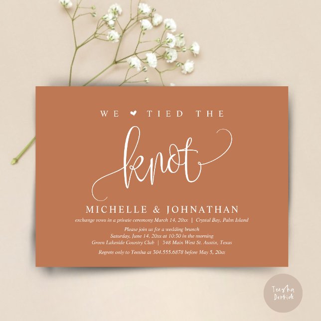 Wir tippten dem Knoten, Hochzeitsfeiern Party Einl Einladung (We tied the knot, modern wedding elopement dinner party invitation card, PDF, in Copper)