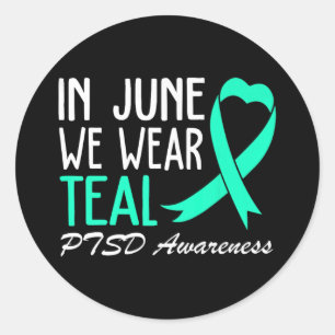 Wir tragen Aquamarin für Ptsd Awareness Ribbon Her Runder Aufkleber
