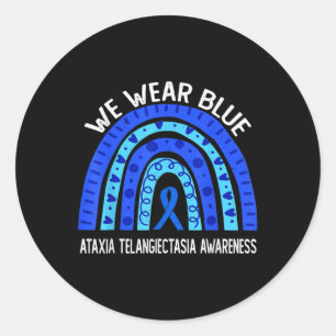 Wir tragen Blau für Ataxia Telangiectasia Awarenes Runder Aufkleber