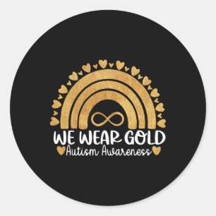 Wir tragen Gold für Autismus Awareness Month Autis Runder Aufkleber