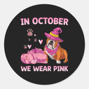 Wir tragen Pink English Bulldog Brustkrebs Awarene Runder Aufkleber