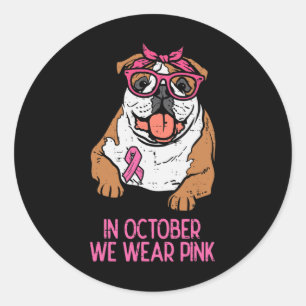 Wir tragen Pink English Bulldog Brustkrebs Awarene Runder Aufkleber