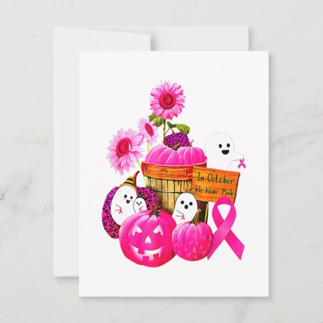 Wir tragen rosa Gespenster & Pumpkins für Brustkre Einladung (Vorderseite)