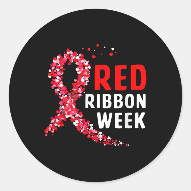 Wir tragen Rot für die Red Ribbon Week Sensibilisi Runder Aufkleber (Vorderseite)