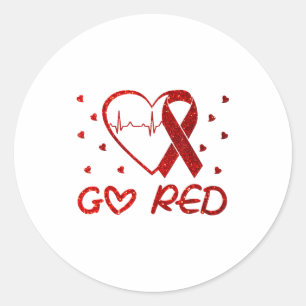Wir tragen Rot im Februar Go Red Herzkrankheit bew Runder Aufkleber