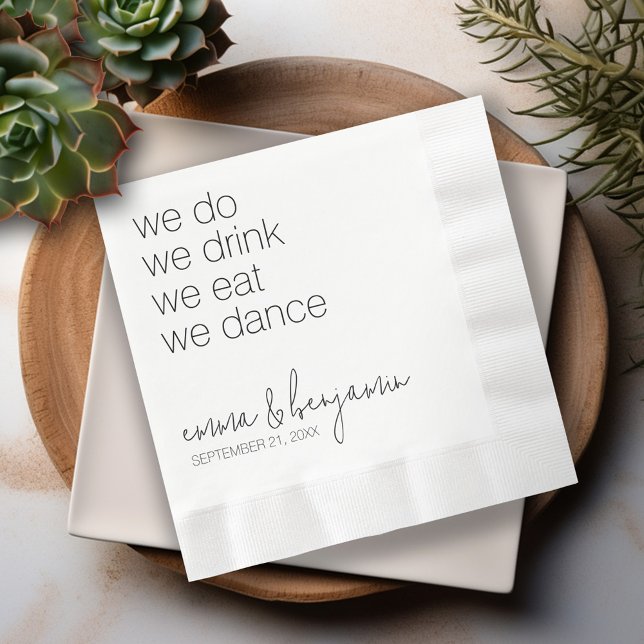 Wir trinken Essenstanz - Moderne Hochzeit Serviette (We Do We Drink We Eat We Dance - Personalized wedding napkins)