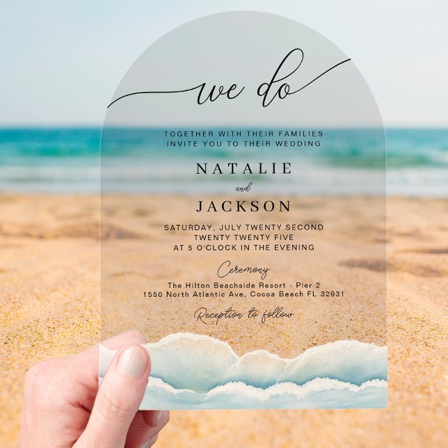 Wir tun Beach Hochzeit Akryllische Einladung mit d (Wedding Invite example)
