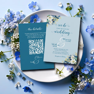 Wir tun es! Dusty Blue Gold Glitzer QR Code Weddin Einladung