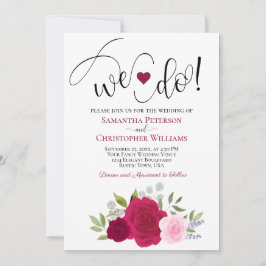 Wir tun es! Elegant Magenta & Pink Roses Boho Wedd Einladung