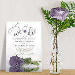 Wir tun es! Elegante Lila Rose Romantische Hochzei Einladung<br><div class="desc">Diese schöne Hochzeitseinladung ist romantisch, spielerisch und stilvoll. Es enthält einen lustigen Titel mit einem niedlichen Herz und modernes Schriftzeichen, das oben "We do" liest, mit allen Details unten. Im unteren Teil befindet sich ein wunderschöner Single, der sich in einem Wasserbecken in einer lila, staubigen Rose befindet. Diese Einladung ist...</div>