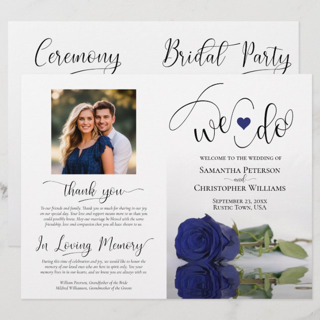 Wir tun es! Hochzeitsprogramm für Navy Blue Rose (Vorne/Hinten)