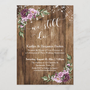 Wir tun es immer noch, rustikales Holz rosa Blüten Einladung