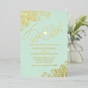 Wir tun es! Niedliche moderne Hochzeitsneigung Grü Folieneinladung